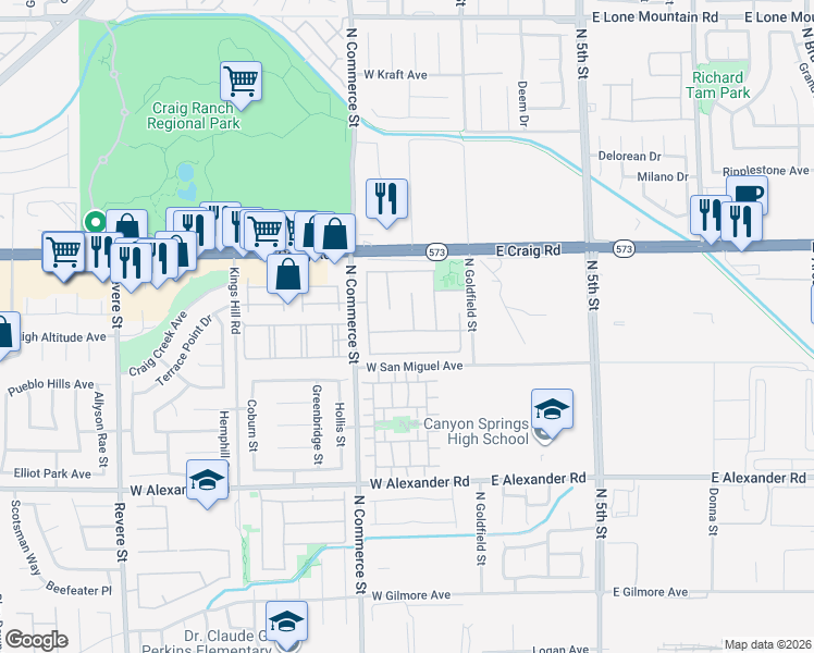 map of restaurants, bars, coffee shops, grocery stores, and more near 4239 Belkin Court in North Las Vegas