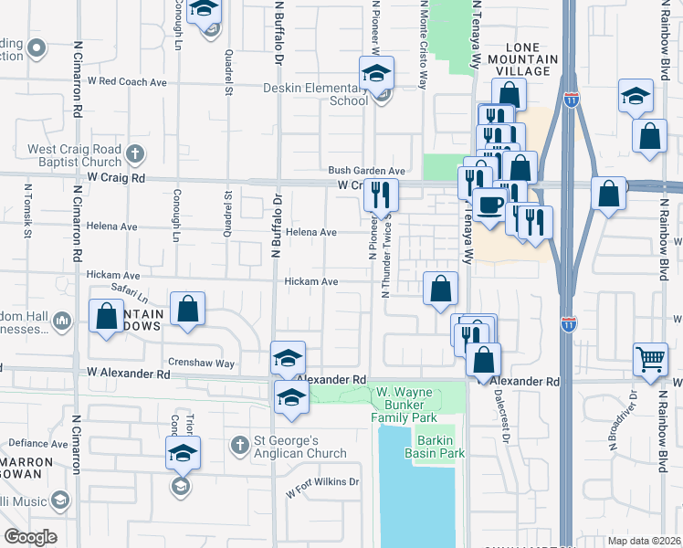 map of restaurants, bars, coffee shops, grocery stores, and more near 7457 Deschutes Circle in Las Vegas