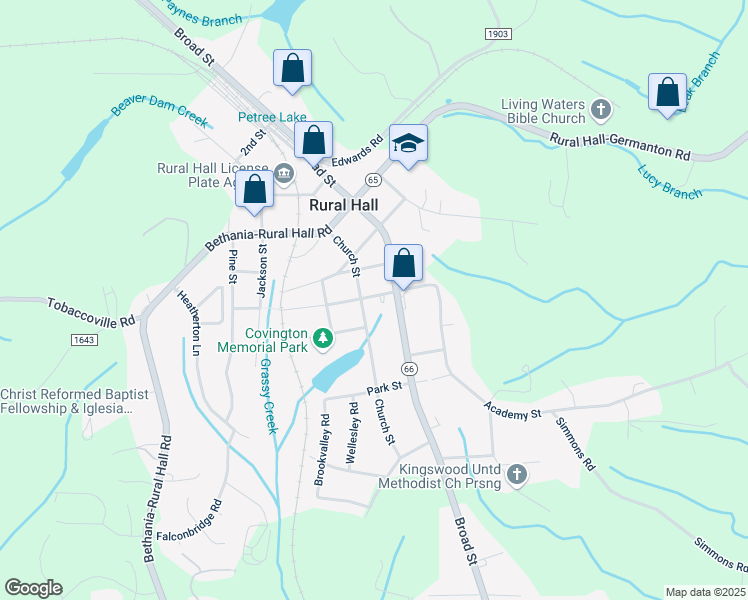 map of restaurants, bars, coffee shops, grocery stores, and more near 130 Summit Street in Rural Hall