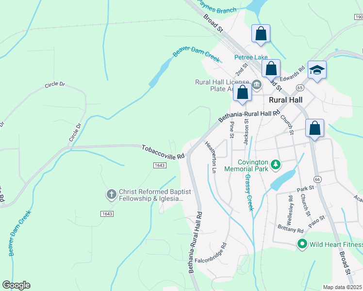 map of restaurants, bars, coffee shops, grocery stores, and more near 460 Bethania-Rural Hall Road in Rural Hall