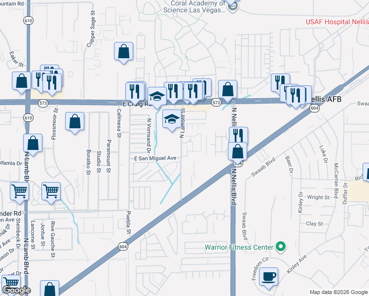 map of restaurants, bars, coffee shops, grocery stores, and more near 4227 Norstad Street in Las Vegas