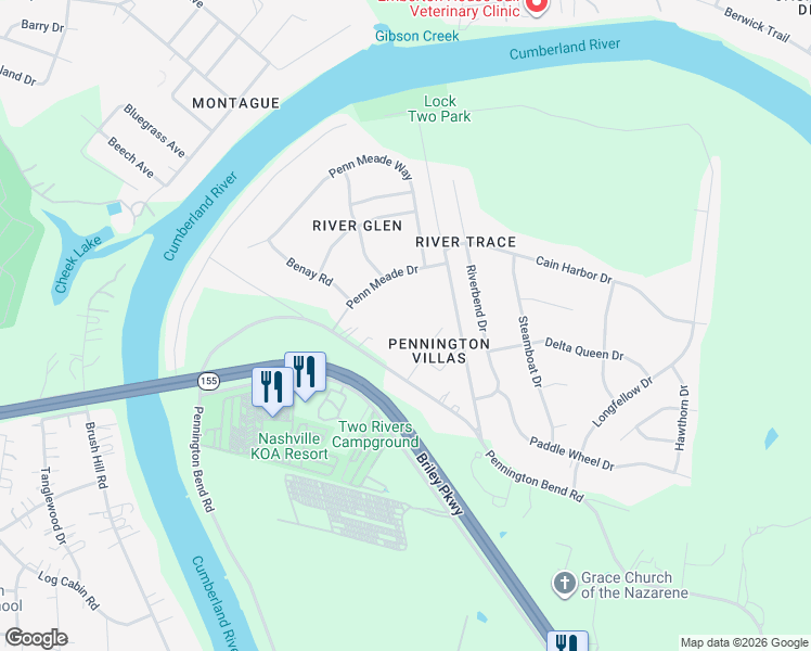 map of restaurants, bars, coffee shops, grocery stores, and more near 2509 Pennington Bend Road in Nashville