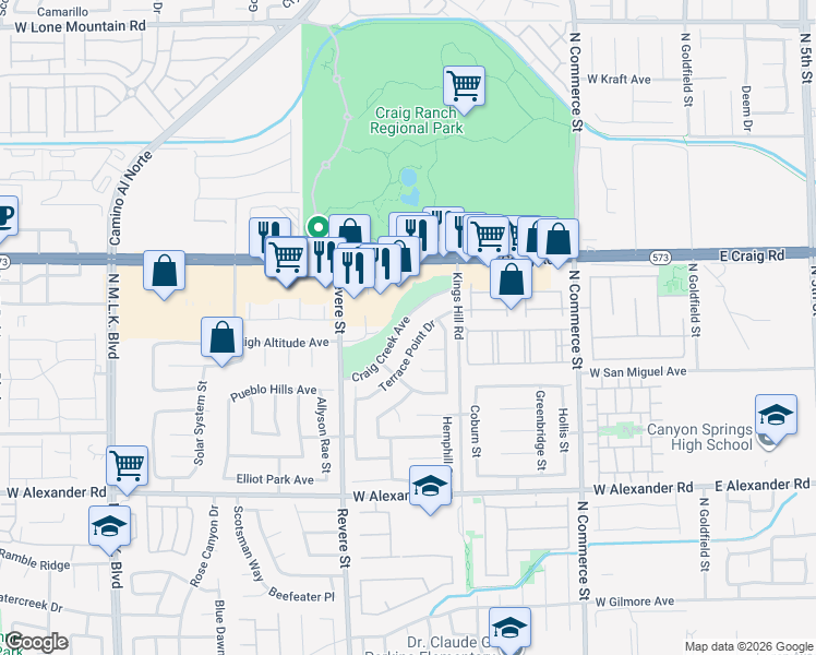 map of restaurants, bars, coffee shops, grocery stores, and more near 621 Craig Creek Avenue in North Las Vegas