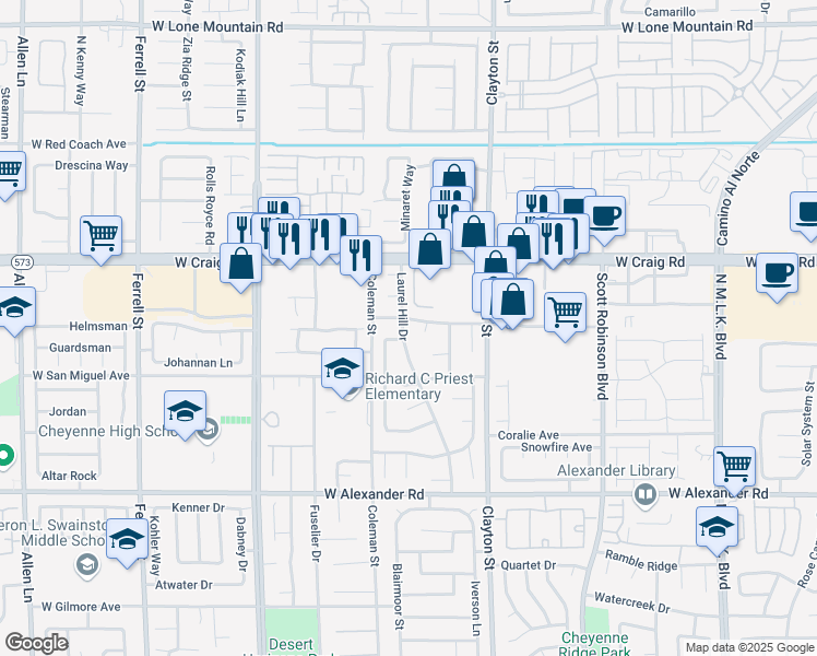 map of restaurants, bars, coffee shops, grocery stores, and more near 4240 Laurel Hill Drive in North Las Vegas