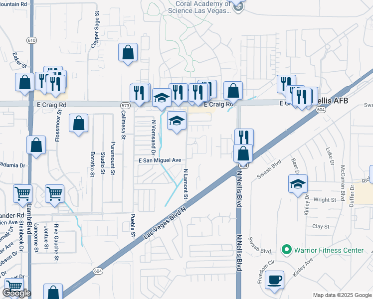 map of restaurants, bars, coffee shops, grocery stores, and more near 4218 North Lamont Street in Las Vegas