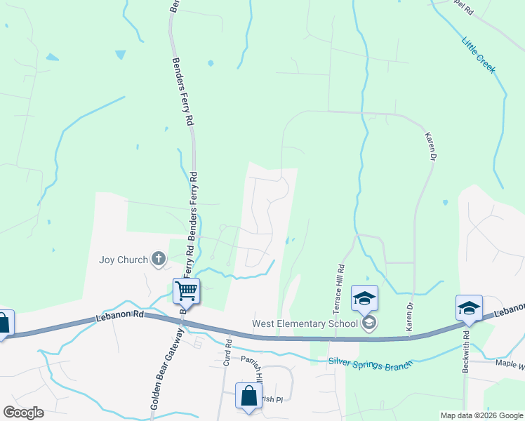 map of restaurants, bars, coffee shops, grocery stores, and more near 606 Southshore Point in Mt. Juliet