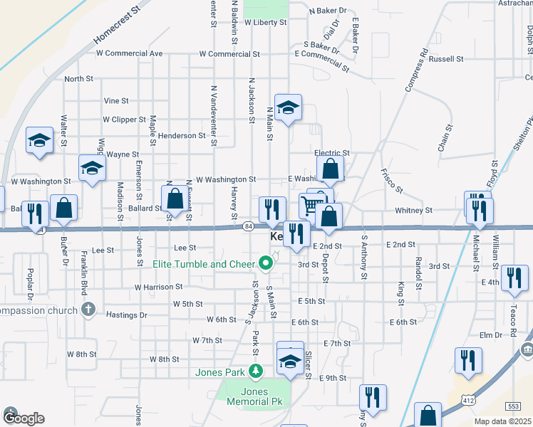 map of restaurants, bars, coffee shops, grocery stores, and more near 101 Tatum Street in Kennett