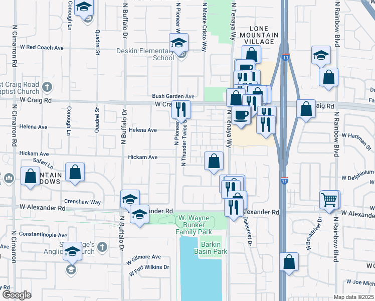 map of restaurants, bars, coffee shops, grocery stores, and more near 4216 North Thunder Twice Street in Las Vegas