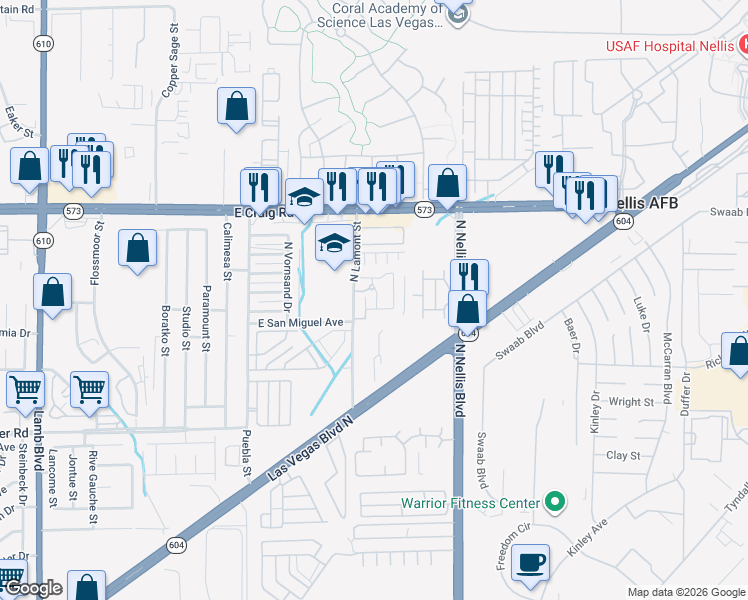 map of restaurants, bars, coffee shops, grocery stores, and more near 4227 Norstad Street in Las Vegas