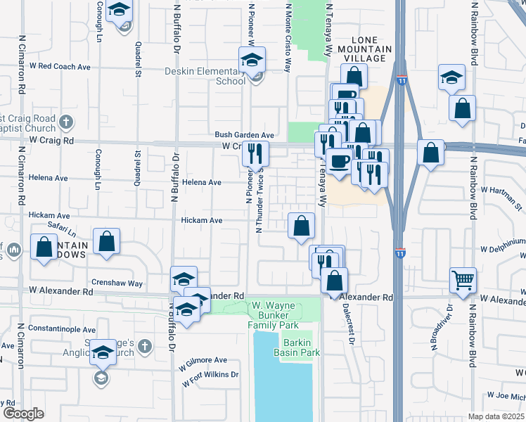 map of restaurants, bars, coffee shops, grocery stores, and more near 4216 North Thunder Twice Street in Las Vegas