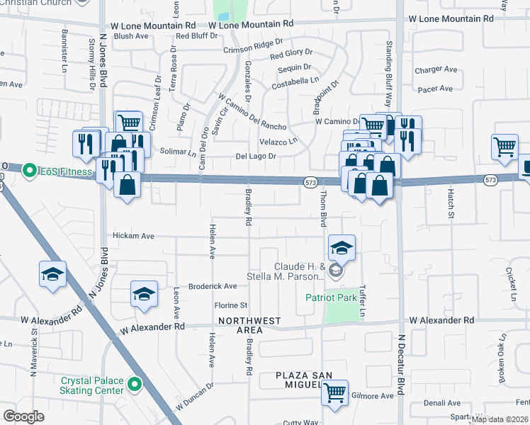 map of restaurants, bars, coffee shops, grocery stores, and more near 5305 Patricia Avenue in Las Vegas