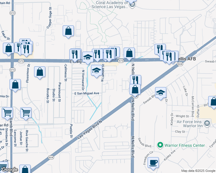 map of restaurants, bars, coffee shops, grocery stores, and more near 4227 Norstad Street in Las Vegas