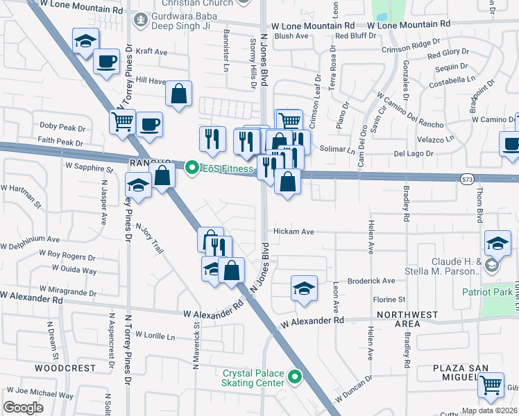 map of restaurants, bars, coffee shops, grocery stores, and more near 4240 Kisha Court in Las Vegas