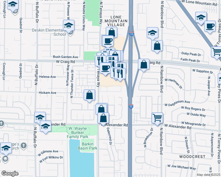 map of restaurants, bars, coffee shops, grocery stores, and more near 4200 North Tenaya Way in Las Vegas