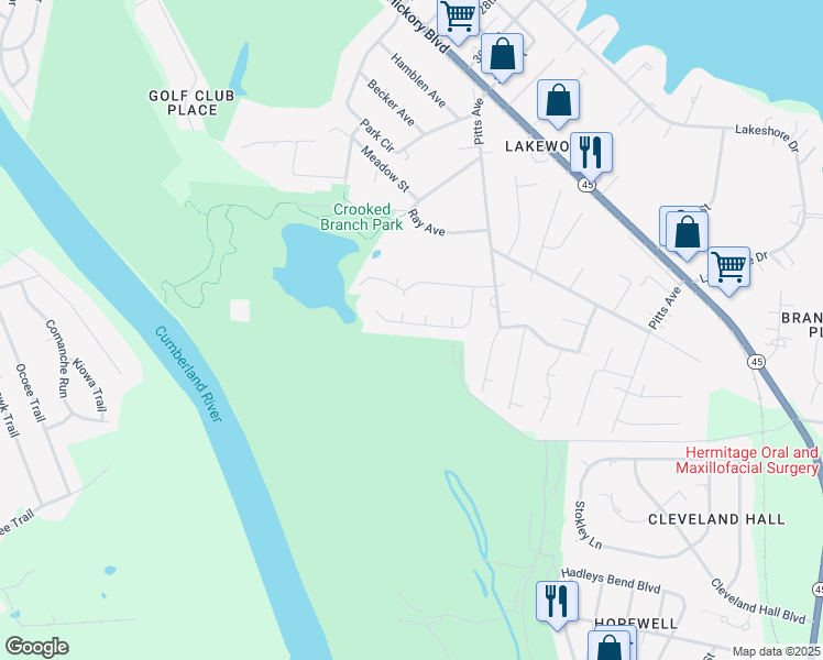 map of restaurants, bars, coffee shops, grocery stores, and more near 665 Kingsway Drive in Nashville