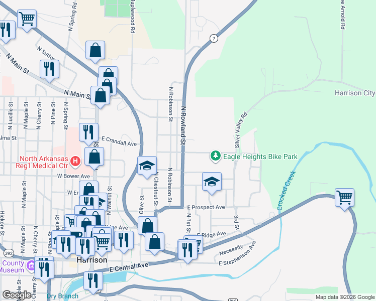 map of restaurants, bars, coffee shops, grocery stores, and more near 703 East Washington Avenue in Harrison