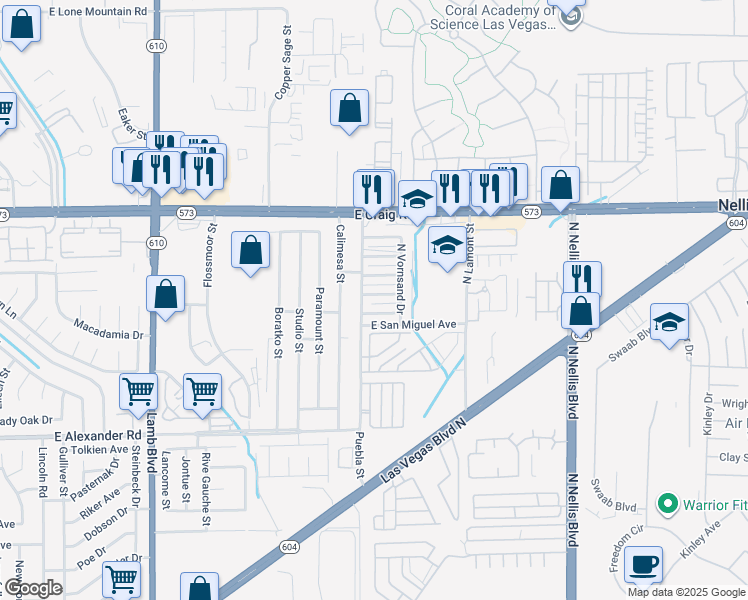 map of restaurants, bars, coffee shops, grocery stores, and more near 4725 Convaire Avenue in Las Vegas
