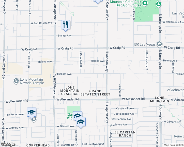 map of restaurants, bars, coffee shops, grocery stores, and more near 8908 Mount Hood Court in Las Vegas