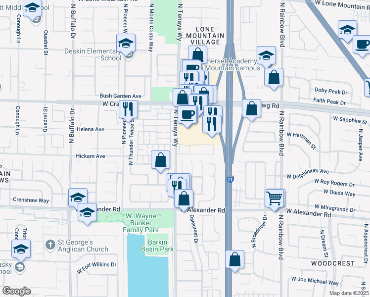 map of restaurants, bars, coffee shops, grocery stores, and more near 4200 North Tenaya Way in Las Vegas