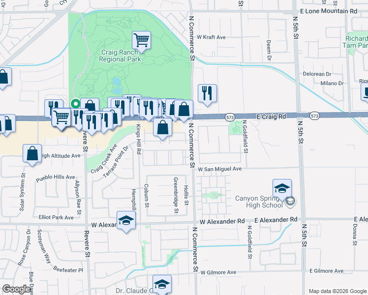 map of restaurants, bars, coffee shops, grocery stores, and more near 4249 North Commerce Street in North Las Vegas