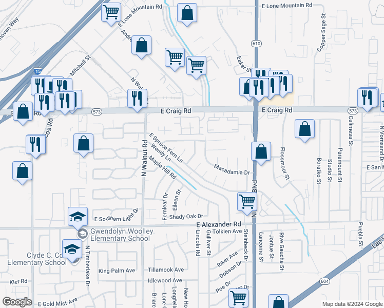 map of restaurants, bars, coffee shops, grocery stores, and more near 4235 Walnut Glen Drive in Las Vegas