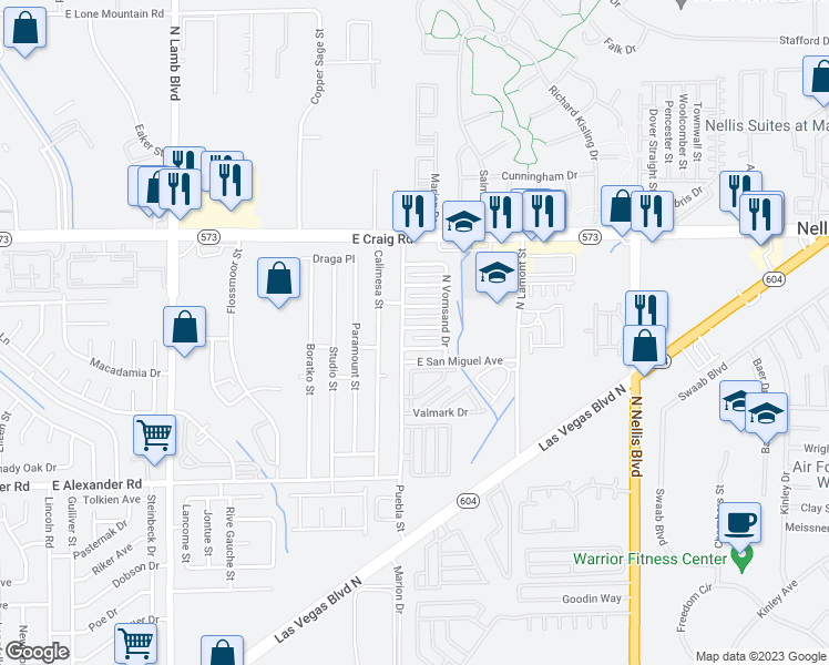 map of restaurants, bars, coffee shops, grocery stores, and more near 4725 Convaire Avenue in Las Vegas