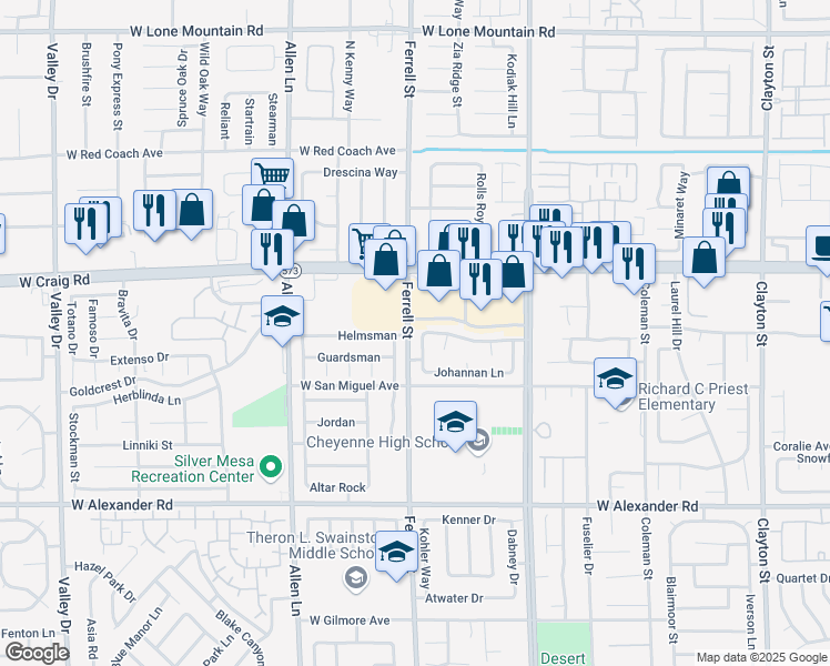 map of restaurants, bars, coffee shops, grocery stores, and more near 4275 Judith in North Las Vegas