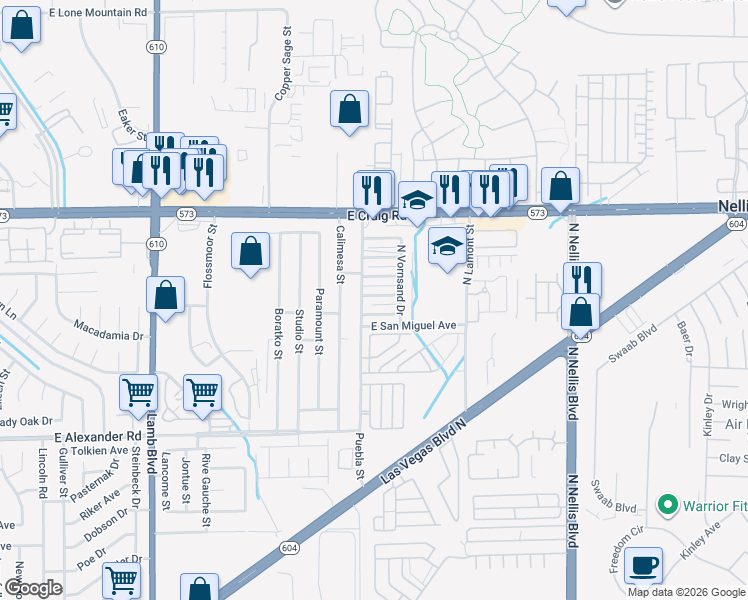 map of restaurants, bars, coffee shops, grocery stores, and more near 4712 Corsaire Avenue in Las Vegas