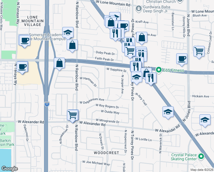 map of restaurants, bars, coffee shops, grocery stores, and more near 4229 North Jadestone Avenue in Las Vegas