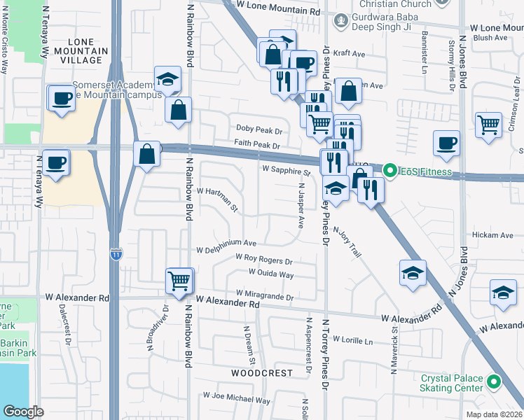 map of restaurants, bars, coffee shops, grocery stores, and more near 4229 North Jadestone Avenue in Las Vegas