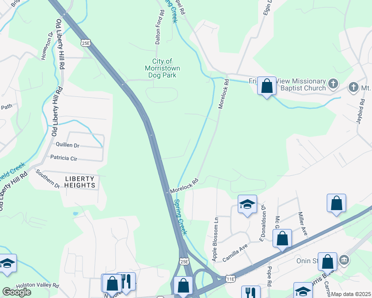 map of restaurants, bars, coffee shops, grocery stores, and more near 2900 Clinchview Drive in Morristown