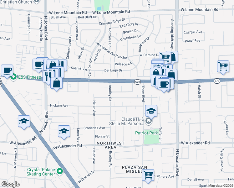 map of restaurants, bars, coffee shops, grocery stores, and more near 5305 Patricia Avenue in Las Vegas