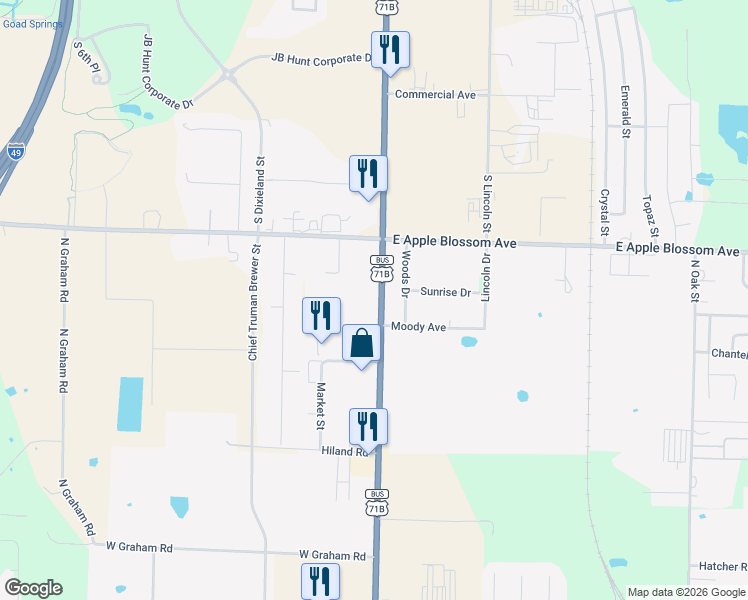 map of restaurants, bars, coffee shops, grocery stores, and more near 5872 North Thompson Street in Lowell