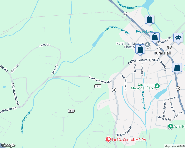 map of restaurants, bars, coffee shops, grocery stores, and more near 551 Tobaccoville Road in Rural Hall