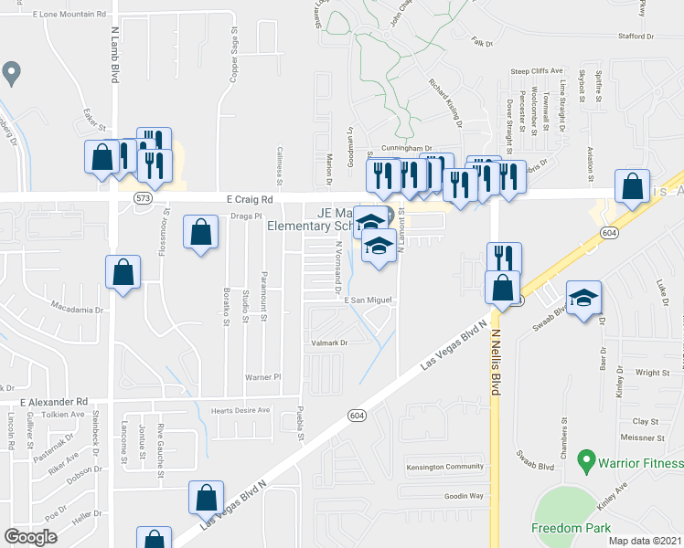 map of restaurants, bars, coffee shops, grocery stores, and more near 4782 Corsaire Avenue in Las Vegas