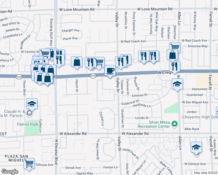 map of restaurants, bars, coffee shops, grocery stores, and more near 4351 Valley Sage Drive in North Las Vegas