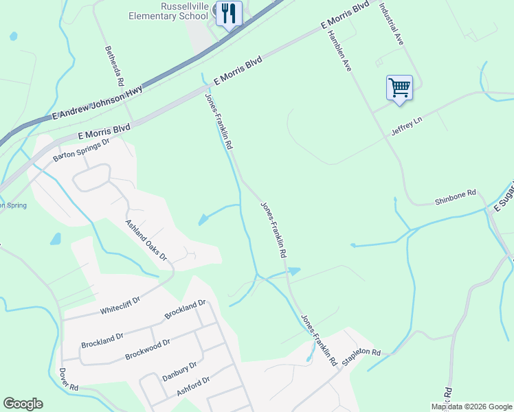 map of restaurants, bars, coffee shops, grocery stores, and more near 550 Jones-Franklin Road in Morristown