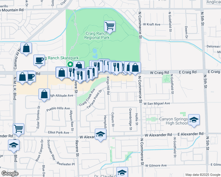 map of restaurants, bars, coffee shops, grocery stores, and more near 4305 Morgan Manor Street in North Las Vegas