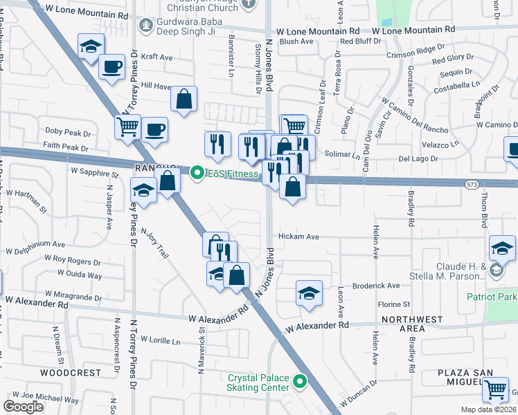 map of restaurants, bars, coffee shops, grocery stores, and more near 4240 Kisha Court in Las Vegas