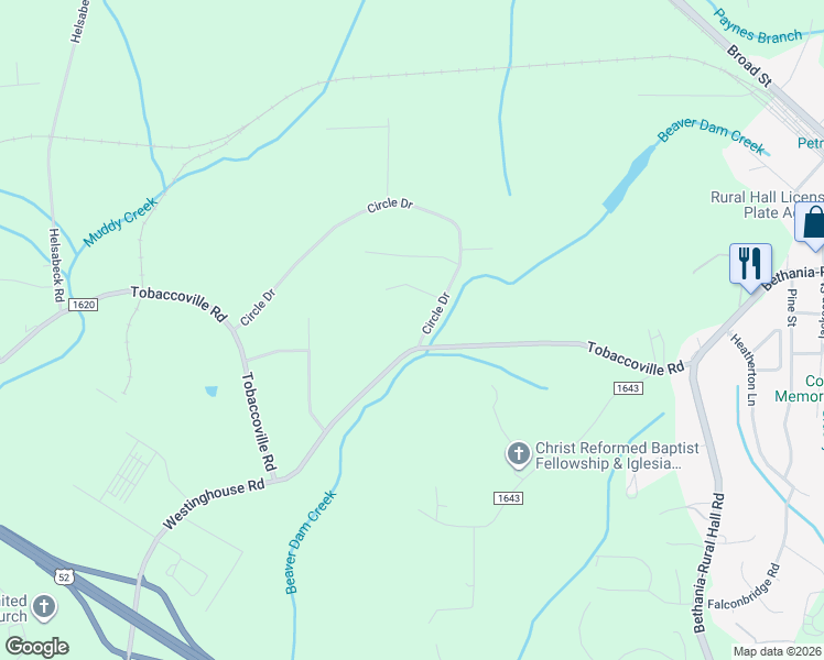 map of restaurants, bars, coffee shops, grocery stores, and more near 885 Tobaccoville Road in Rural Hall