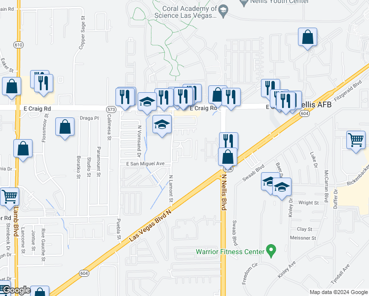 map of restaurants, bars, coffee shops, grocery stores, and more near 4258 Vivenda Street in Las Vegas