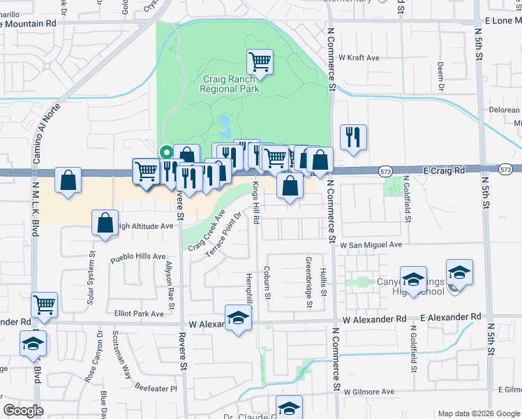 map of restaurants, bars, coffee shops, grocery stores, and more near 4305 Morgan Manor Street in North Las Vegas