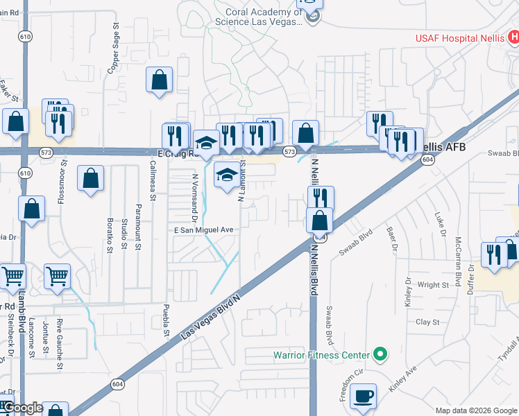 map of restaurants, bars, coffee shops, grocery stores, and more near 4178-4218 North Lamont Street in Las Vegas