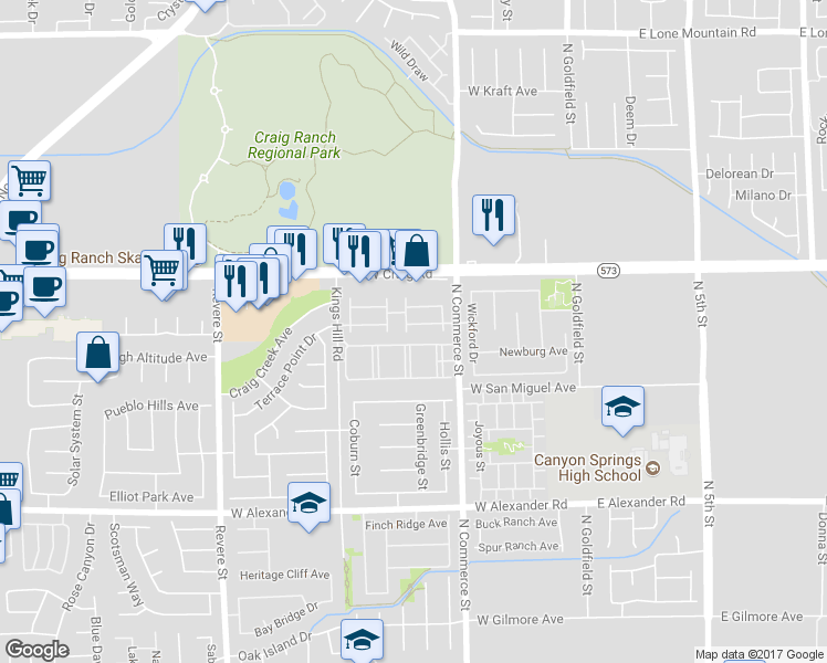 map of restaurants, bars, coffee shops, grocery stores, and more near 4249 North Commerce Street in North Las Vegas