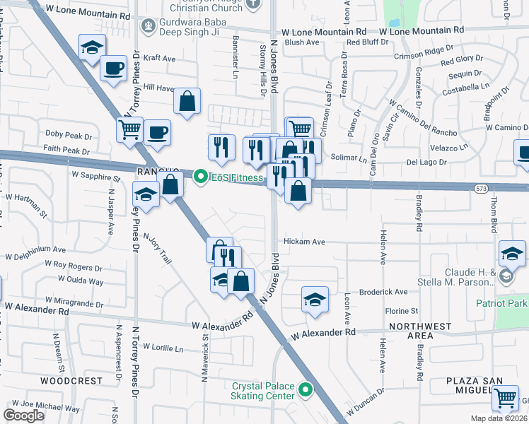 map of restaurants, bars, coffee shops, grocery stores, and more near 4240 Kisha Court in Las Vegas
