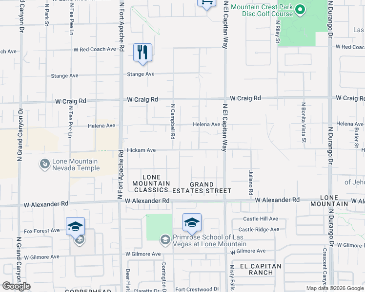map of restaurants, bars, coffee shops, grocery stores, and more near 8908 Mount Hood Court in Las Vegas