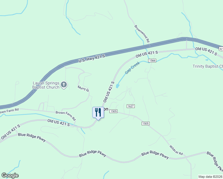 map of restaurants, bars, coffee shops, grocery stores, and more near 5984 Old US 421 South in Watauga County