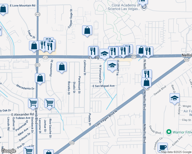 map of restaurants, bars, coffee shops, grocery stores, and more near 4782 Corsaire Avenue in Las Vegas