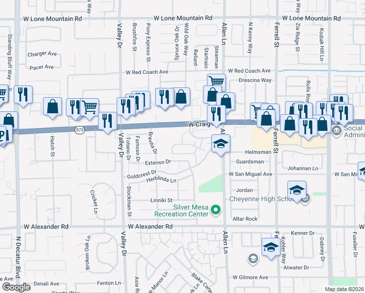 map of restaurants, bars, coffee shops, grocery stores, and more near 3825 Craig Crossing Drive in North Las Vegas