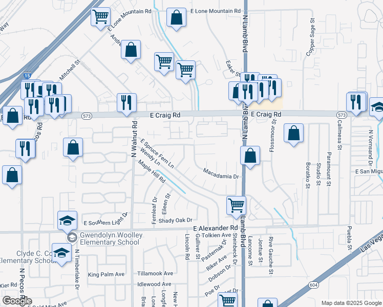 map of restaurants, bars, coffee shops, grocery stores, and more near 4105 Macadamia Drive in Las Vegas